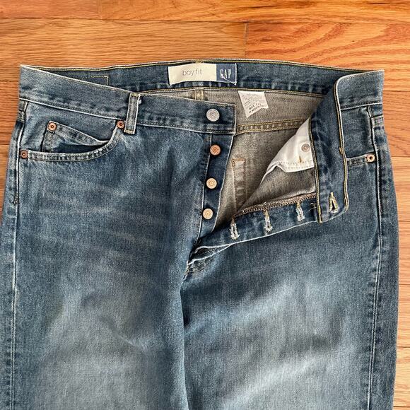 GAP 1969 Boy Fit Jeans Womens 16R Blue Relaxed Straight Leg Button-Fly Denim - Picture 3 of 12